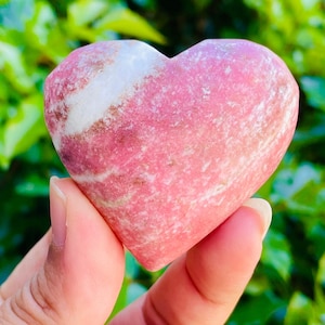 Polished Pink Rhodonite Crystal Heart: American Gemstone Carving