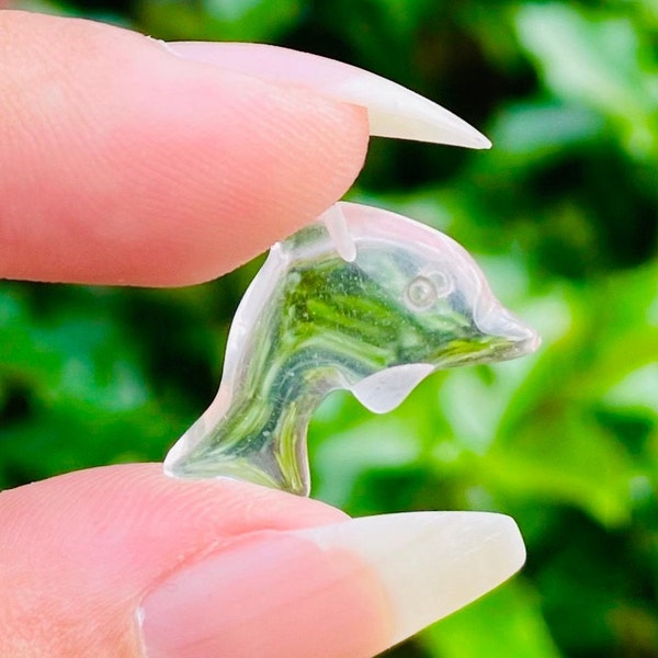 Clear Quartz Crystal Dolphin (1) Mini Dolphin Clear Quartz Stone, Animal Carving Quartz Tumbled Crystal Gemstone