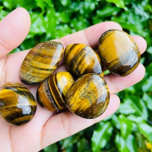 Tigers Eye Tumbled Crystal (1) Large Tiger Eye Stone Crystal Natural Gemstone Polished Gold Brown Flashy