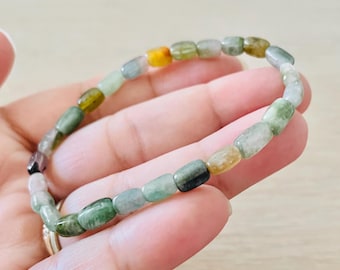 Rainbow Tourmaline Bar Bracelet: Pastel Gemstone Bead Bracelet