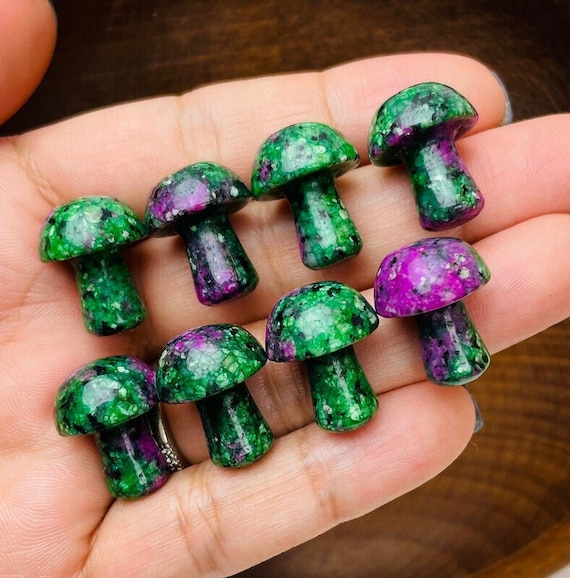 Ruby Zoisite Mushroom 1 Ruby Zoisite Crystal Mini Mushroom XXS Pink Green Ruby Zoisite Tumbled Polished Crystal Stone Natural Gemstone Etsy