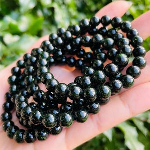Green Sandstone Crystal Bracelet (1) 8MM Sandstone Bracelet Pretty Crystal Round Gemstone Midnight Green Sandstone Bracelet