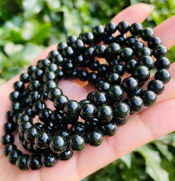 Midnight Green Sandstone Bracelet: 8MM Crystal Gemstone - Etsy Denmark