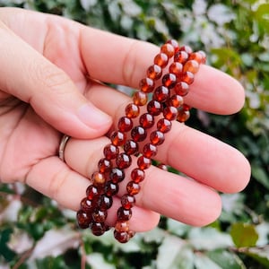 Mini Garnet Crystal Bracelet: Red Orange Gemstone Beaded Bracelet (5-7.5&quot; wrist)