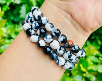 Orca Agate Bracelet: Round Bead Gemstone Jewelry (6-7.5" Wrist)