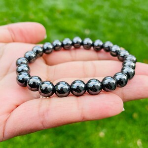 Magnetic Hematite Bracelet: Round Silver Gray Gemstone Bead