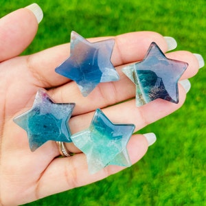 Blue Fluorite Crystal Star (1) Small Blue Green Fluorite Star, Crystal Star Natural Gemstone