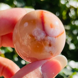 White Carnelian Flower Agate Sphere (57.02G) Carnelian Flower Agate Crystal Ball, Flower Agate Stone, Gemstone Crystal Sphere