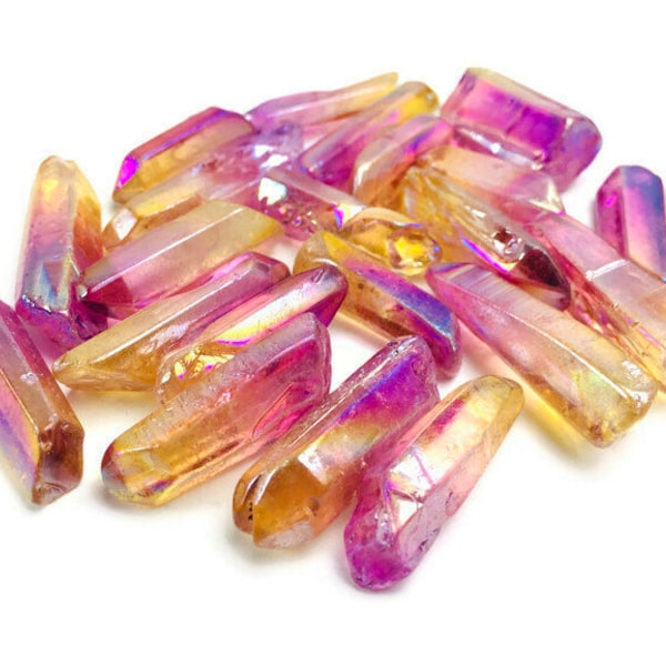 Angel Aura Quartz Crystal (1) Pink Yellow Aura Quartz Point, ONE Crystal Rainbow Aura Crystal Gemstone