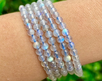 Mini Flashy Labradorite Crystal Bracelet: Light Blue Gray Gemstone Jewelry (5.5-7.5" wrist)
