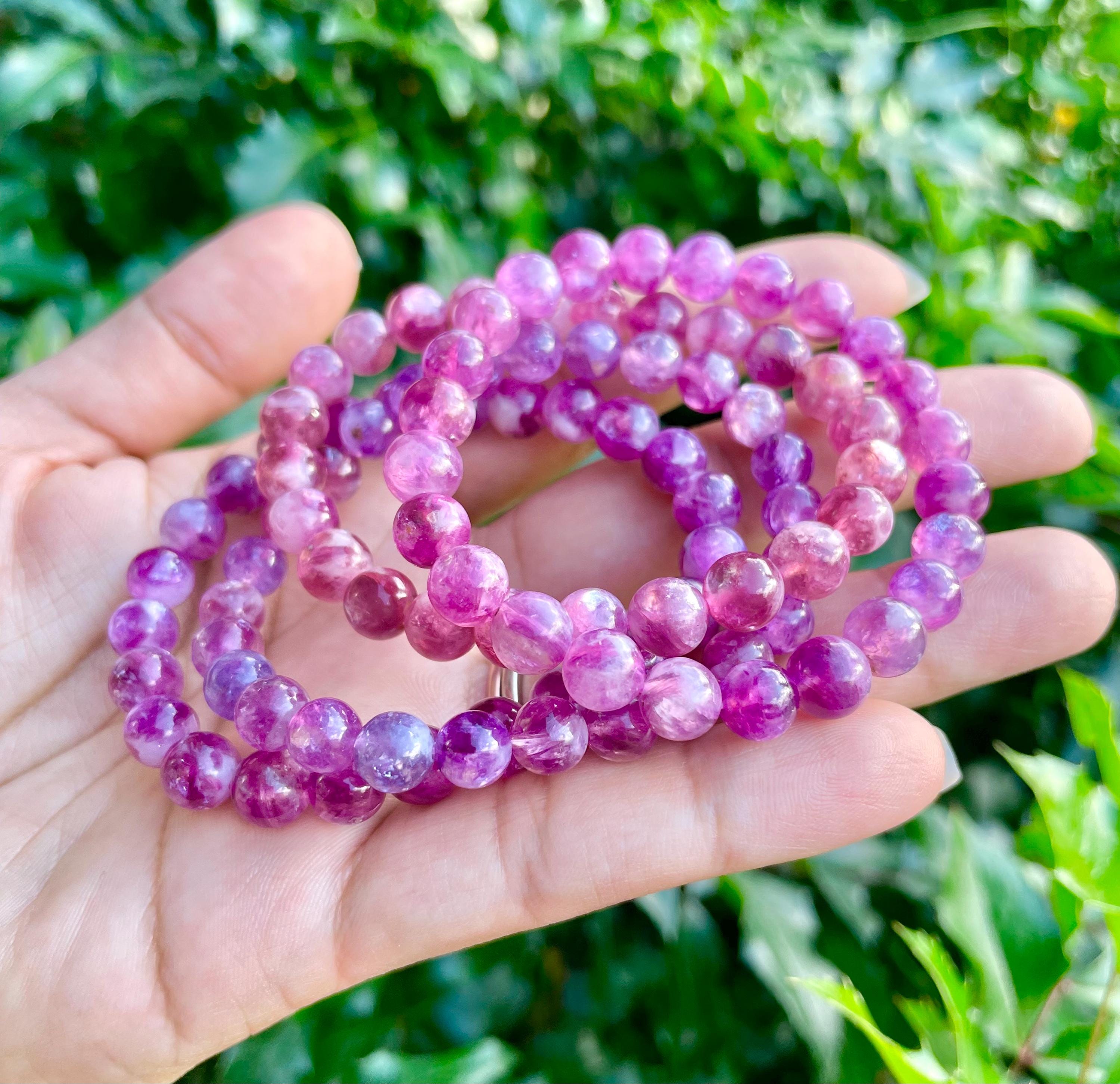 Flashy Berry Lepidolite Crystal Bracelet: Pink Purple Lepidolite