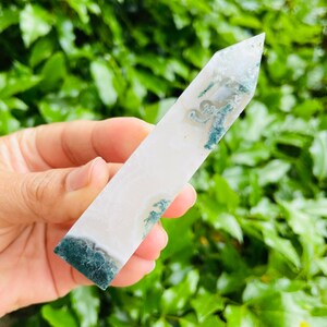 Moss Agate Tower (74.6G) Moss Agate Crystal , Small Moss Agate Point, White Green Jasper Agate Crystal Tower Point Natural Gemstone