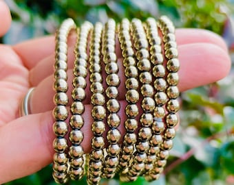 Golden Pyrite Crystal Bracelet: 1 Mini Pyrite Stone Beaded Natural Gemstone Jewelry 4mm