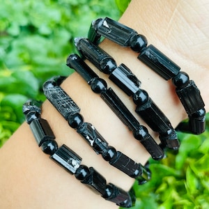 Black Tourmaline Bracelet (1) Raw Black Tourmaline Beaded Bracelet - Black Schorl Tourmaline - Raw Tourmaline Bracelet Jewelry Hand Made