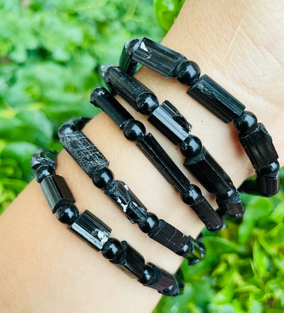 Black Tourmaline Bracelet 1 Raw Black Tourmaline Beads Beaded
