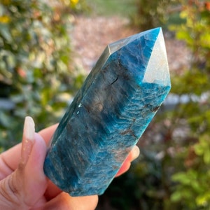 Dark Blue Apatite Crystal (157.2g) Blue Apatite Tower, Small Polished Apatite Point