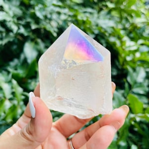 Angel AURA Quartz Point (234G) Clear Quartz Crystal Point Rainbow Crystal Gemstone Point Half Polished Half Raw Crystal