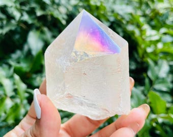 XL Angel Aura Quartz Point: Rainbow Crystal Gemstone (83x54mm) 234G