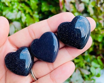 Blue Goldstone Heart (1) Blue Goldstone Heart Medium Sand Stone, Blue Goldstone Tumbled Crystal Gemstone