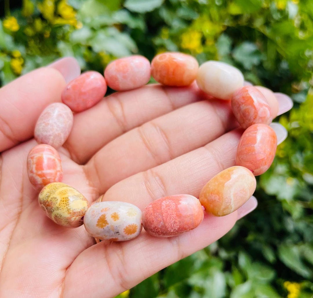 Pink Coral Jade Crystal Bracelet: Gemstone Beaded Jewelry - Etsy