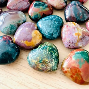 Ocean Jasper Crystal Heart (1)  Ocean Jasper Crystal, Gemstone Heart, XS Speckled Heart Stone Mini Natural Crystal Carving