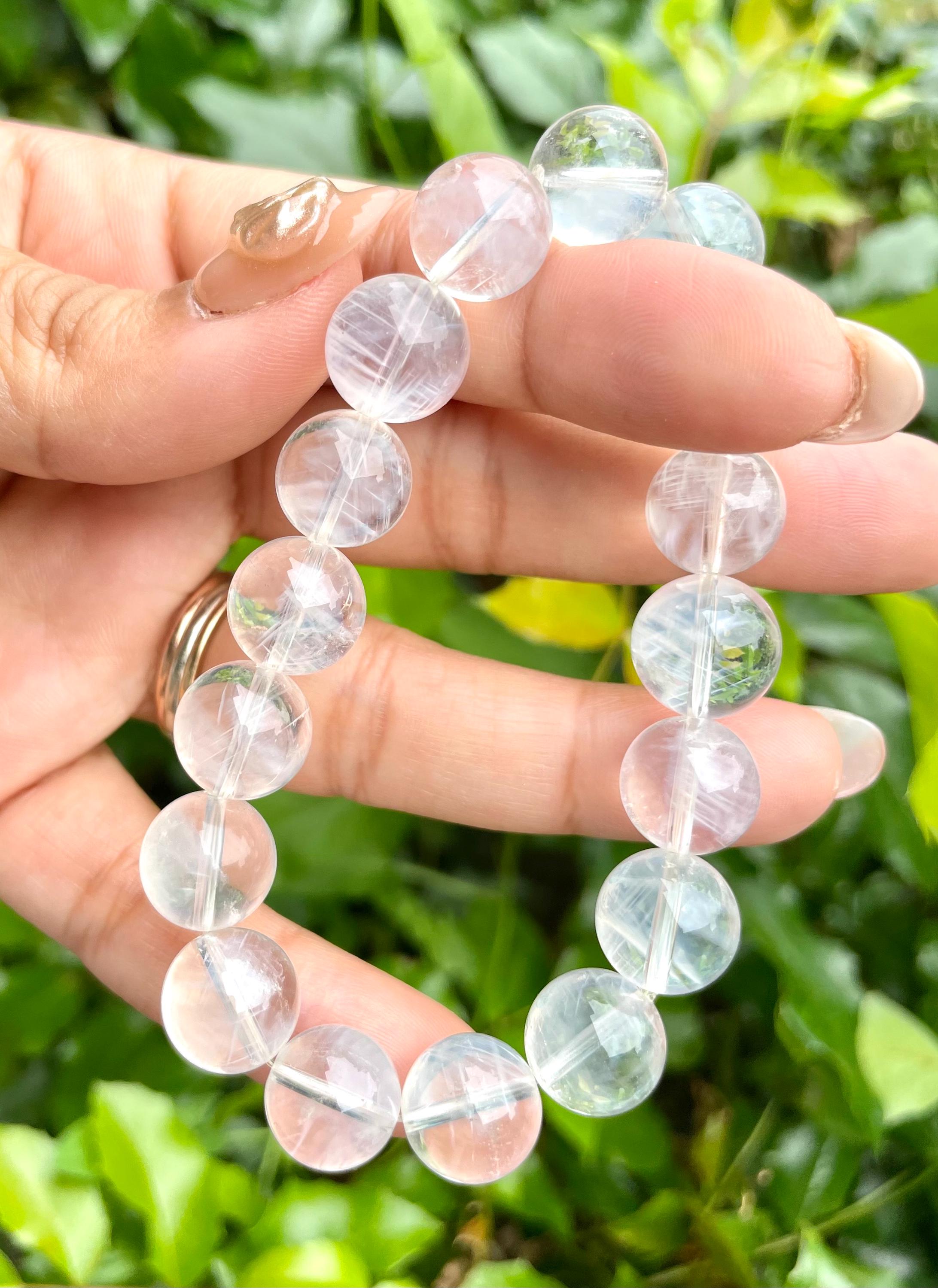 Angel Feather Quartz Crystal Bracelet: XL Gemstone, Blue Needle - Etsy