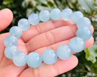 Aquamarin Kristall Armband (1) Aqua Blue Big Bead Edelstein Armband Hübsche Kristall Runde Schmuck 13 mm