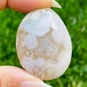 Green Flower Agate Palm Stone, Pastel Cherry Blossom Agate Polished, Unique Flower Agate Crystal  (28.9 Grams)