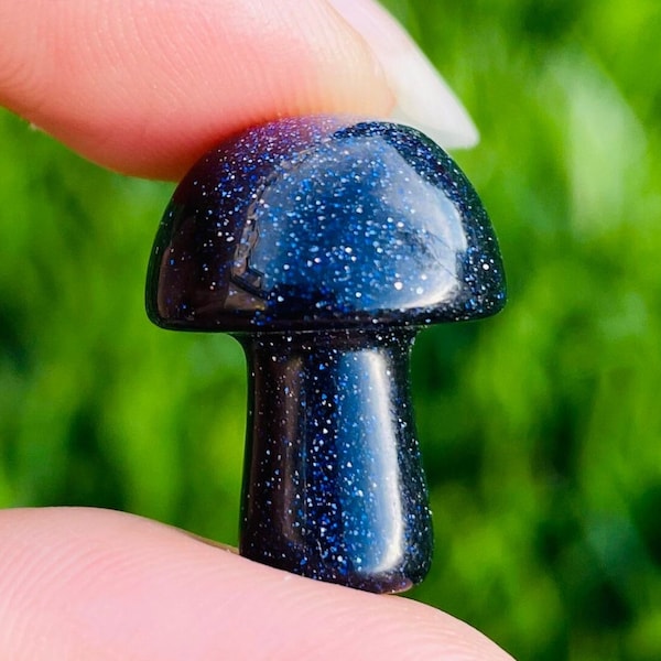 Blue Sandstone Mushroom (1) Blue Gold Stone Mini Mushroom XXS Blue Black Shimmer Tumbled Polished Crystal Stone Natural Gemstone