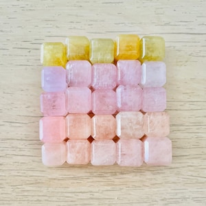 Morganite Crystal Cube (1)  XXS Mini Cube Stone, Morganite Stone, Tumbled Crystal Carving, Yellow Pink Peach Morganite