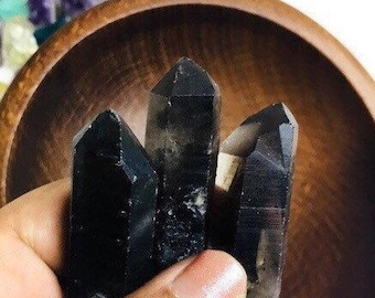 Raw Smoky Quartz Crystal Points: Natural Black Gemstone Wands, Lot of 5