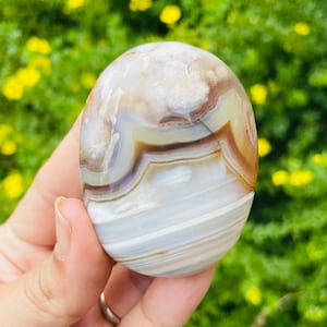 Flower Agate Palm Stone: Tumbled Lace Agate Crystal Gemstone