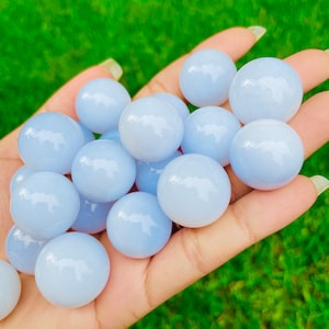 Chalcedony Crystal Sphere (1) Chalcedony Stone - Tumbled Chalcedony Mini Crystal Ball - Cloud White Blue Gemstone