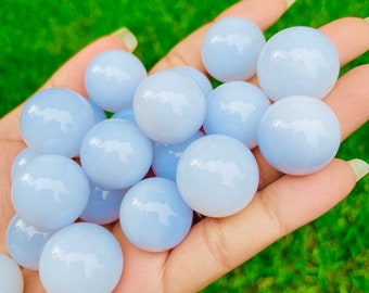Tumbled Chalcedony Crystal Sphere: Cloud White Blue Gemstone (20-30mm)