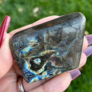 Flashy Rainbow Labradorite Slab: Polished Free Form Crystal (94.01G)