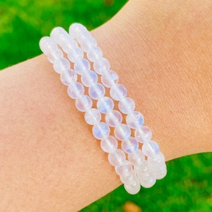 Mini White Moonstone Crystal Bracelet (1) One XXS Blue Moonstone Bracelet Pretty Crystal Round Gemstone Bracelet Beaded Stone Jewelry