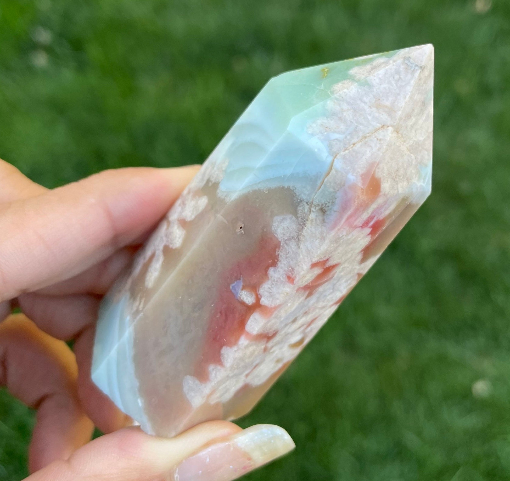 Cherry Flower Agate Point (128.8G) Green Flower Agate Cherry Flower Agate Point (128.8G) Green Flower Agate