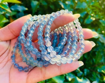 Blue Fluorite Crystal Bracelet: Round Gemstone Beaded Jewelry