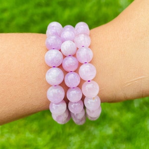 Kunzite Bracelet (1) One Pink Purple Kunzite Crystal Bracelet, Round Bead Gemstone Bracelet, Orchid Kunzite