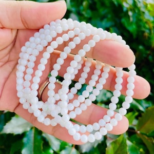 Mini White Jade Crystal Bracelet (1) XXS White Jade Stone Bracelet Pretty Crystal Round Gemstone White Jade Bracelet Beaded Stone Jewelry
