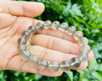 Silver Moonstone Crystal Bracelet: Round Gemstone Jewelry (10mm)