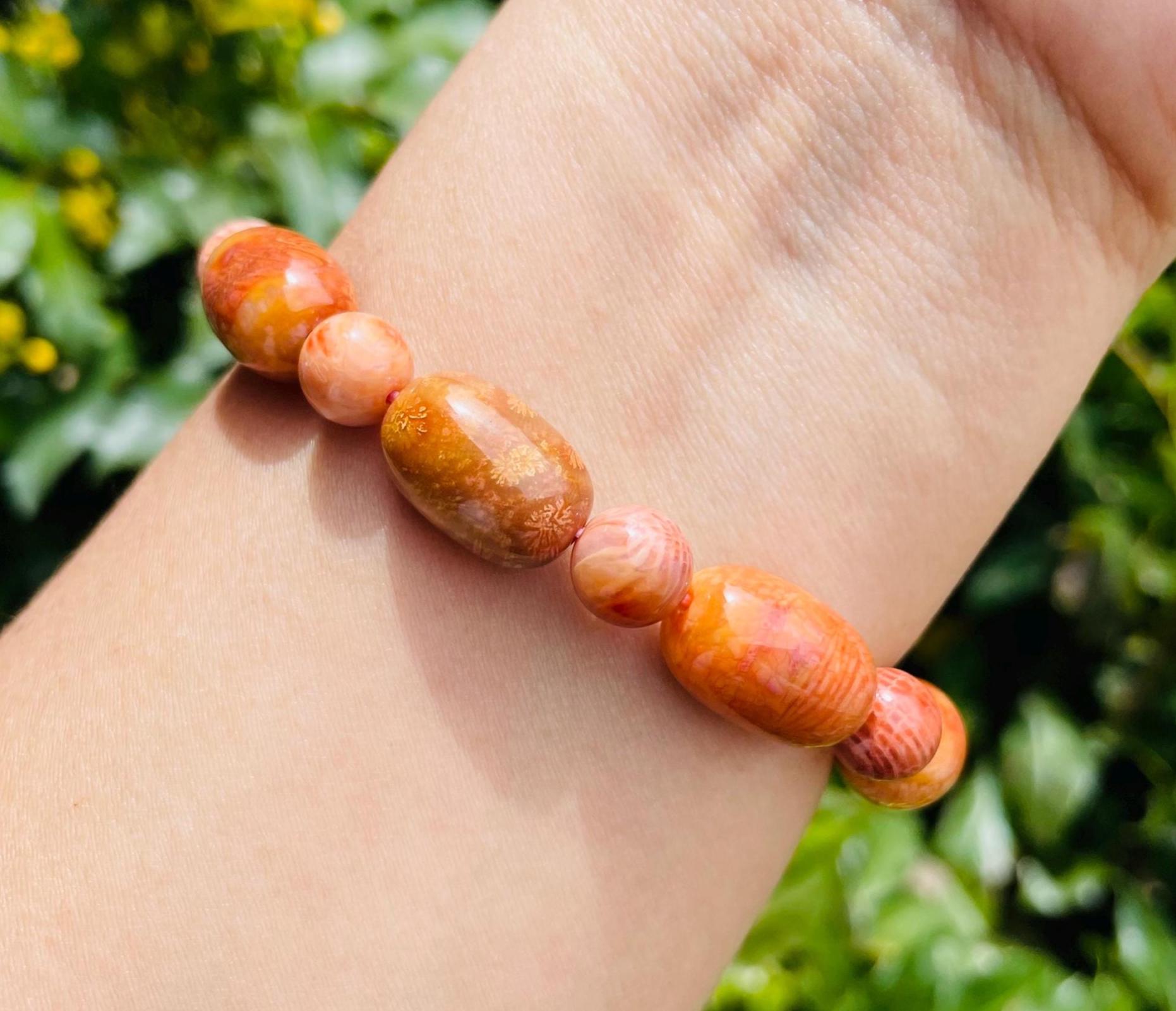 Orange Coral Jade Crystal Bracelet: Gemstone Beaded Jewelry - Etsy