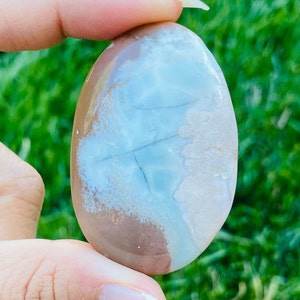 Green Flower Agate Palm Stone: Polished Cherry Blossom Crystal (46.3 Grams)