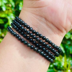 Mini Regenbogen Obsidian Kristall Armband: Runde Edelstein Perlen (13-19cm Handgelenk)