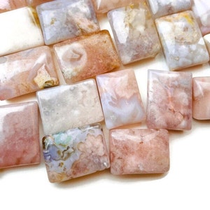 Flower Agate Bar (1) Pastel Flower Agate Crystal Carving, DRILLED Bead Stone Flower Agate Crystal, MEDIUM Square Tumbled Polished Gemstone