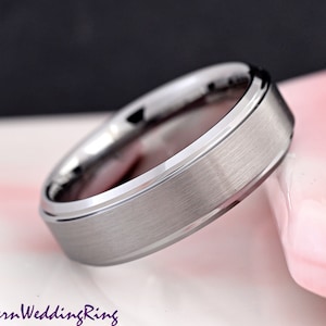7mm Matte Brushed Center Tungsten Carbide Promise Ring Men&#39;s Wedding Band Engraved Anniversary Ring Promise Ring for Him