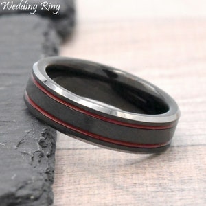 Red Tungsten Ring, 6mm Men&#39;s Tungsten Wedding Band, Men&#39;s Tungsten Ring, Wedding Ring Men, Male Wedding Band, Engraved Promise Ring for Him