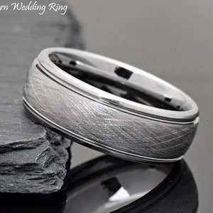 Grooved Tungsten Wedding Band, 8mm Men's Ring, Engravable
