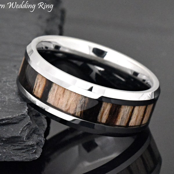 Zebra Wood Inlay Wedding Band, Tungsten Wedding Ring, Men's Engagement Ring, Promise Ring, Men's Wood Ring, Promise Ring for Him