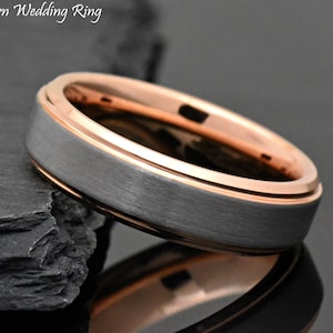 Rose Gold Tungsten Wedding Band, 6mm Tungsten Wedding Ring Engraved, Mens & Womens, New Unique Modern Stylish Promise Engagement Ring Band